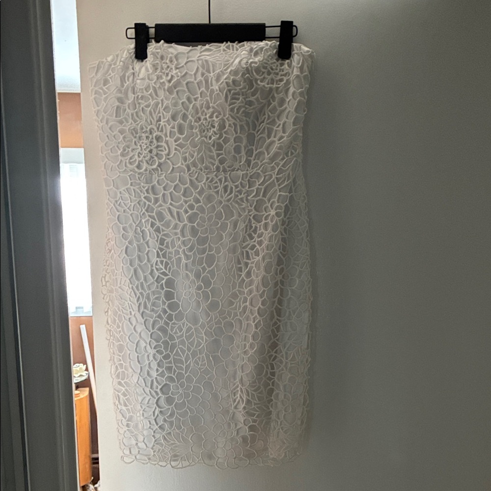 Ann Taylor white Satin with  white lace like overlay